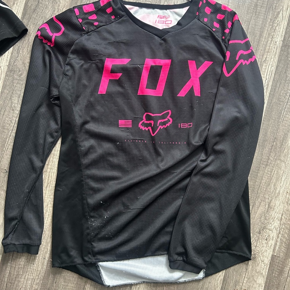Fox Women's racing shirt. Black and Pink Long Sleeve